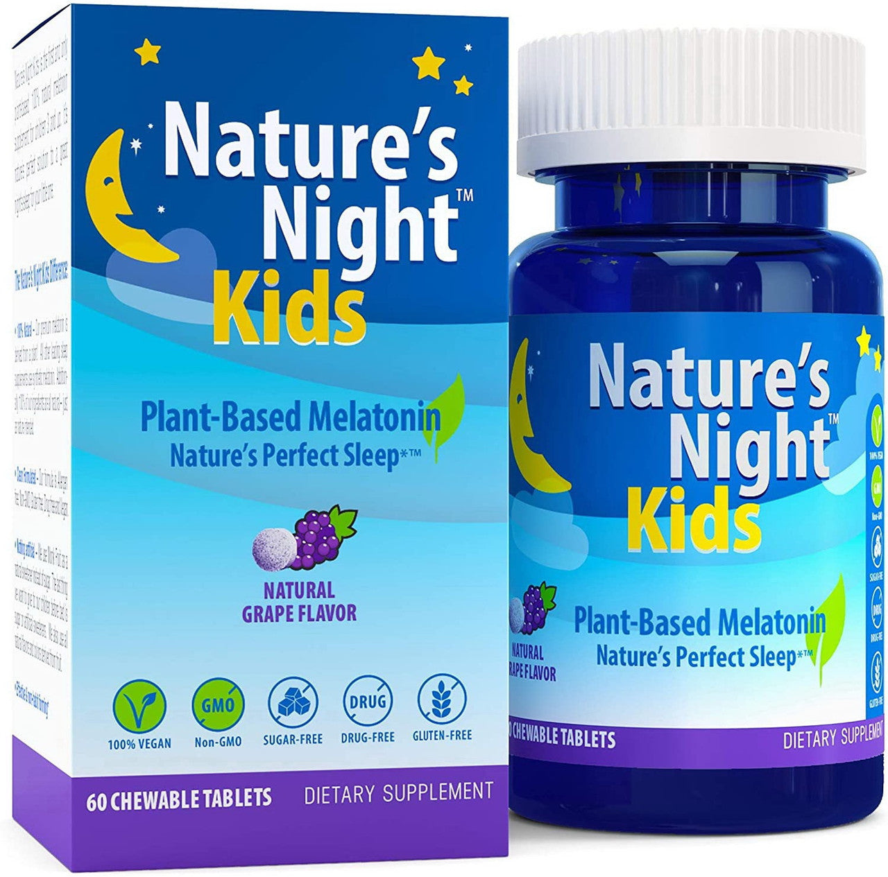 Natures Night Kids Melatonin Chewable Tablets, Natural Grape, 60 Ea